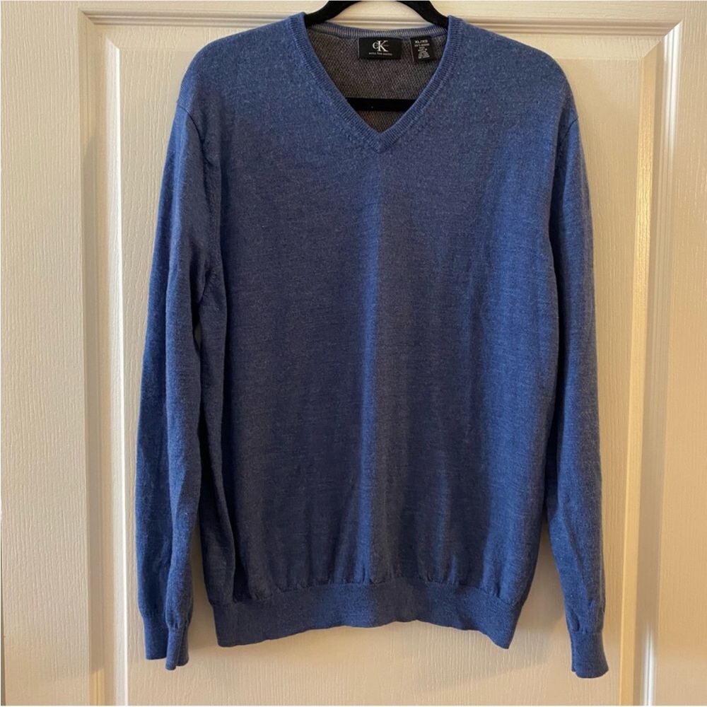 CK Blue Merino Wool V-Neck Sweater - XL
